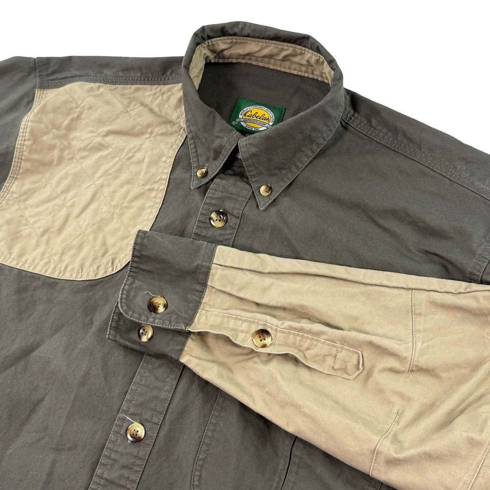 Cabelas Shooting Shirt Quilted Shoulder Right Handed Long‎ Sleeve Cotton Mens M